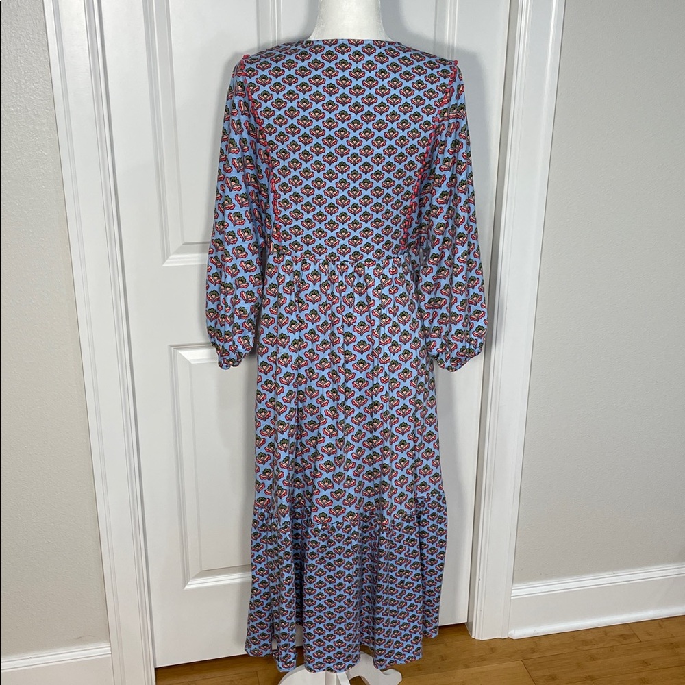 Boden Anita Jersey Midi Dress Size 10 Dusty Blue Oriental Meadow V Neck - Picture 10 of 16